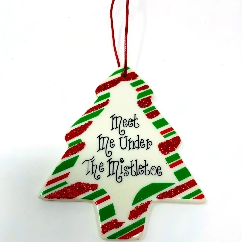 Meet Me Under the Mistletoe Tree Shaped Holiday Ornament